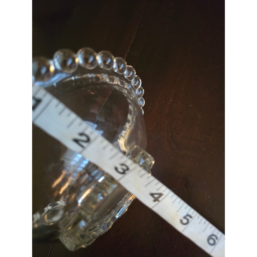 Vintage Clear Beaded Edge Glass Bowl Candlewick Style Scalloped Pedestal 7 Inch - Picture 4 of 5